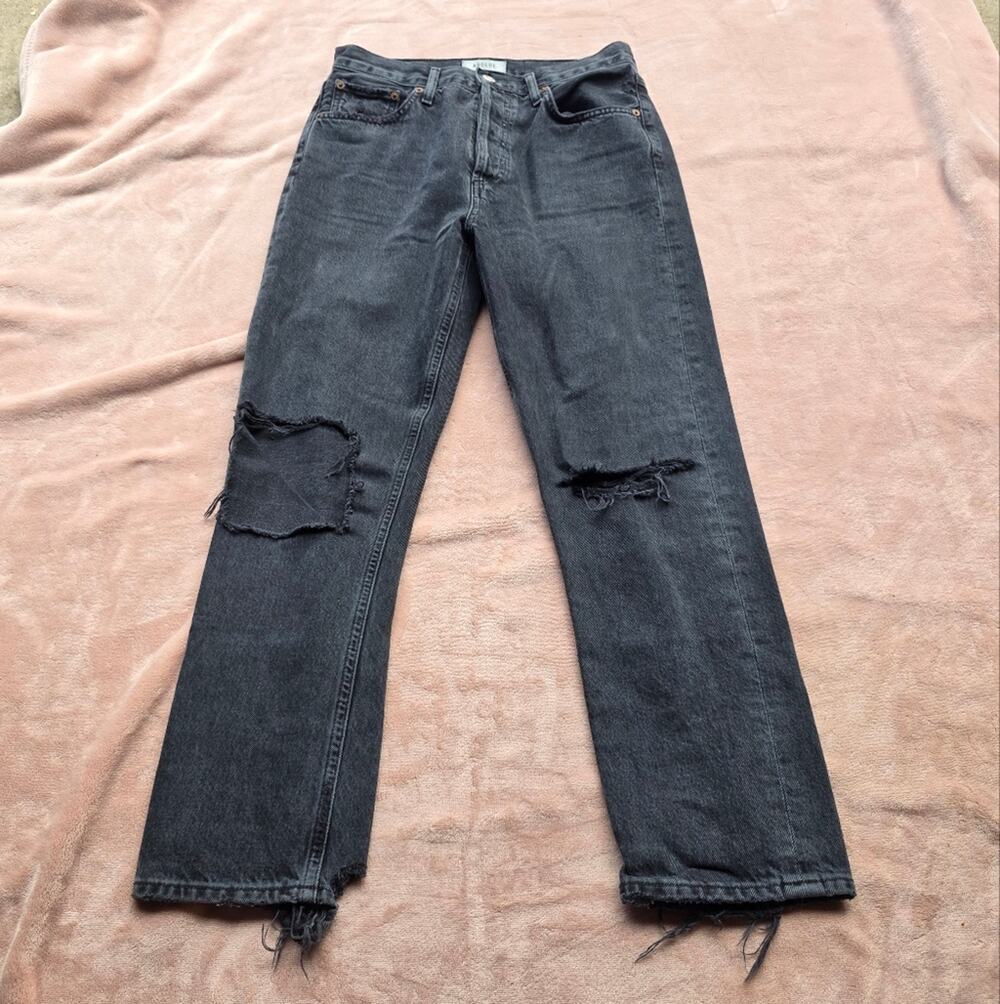 AGOLDE Riley high rise straight Jean 26 black distress REVOLVE broken in cotton